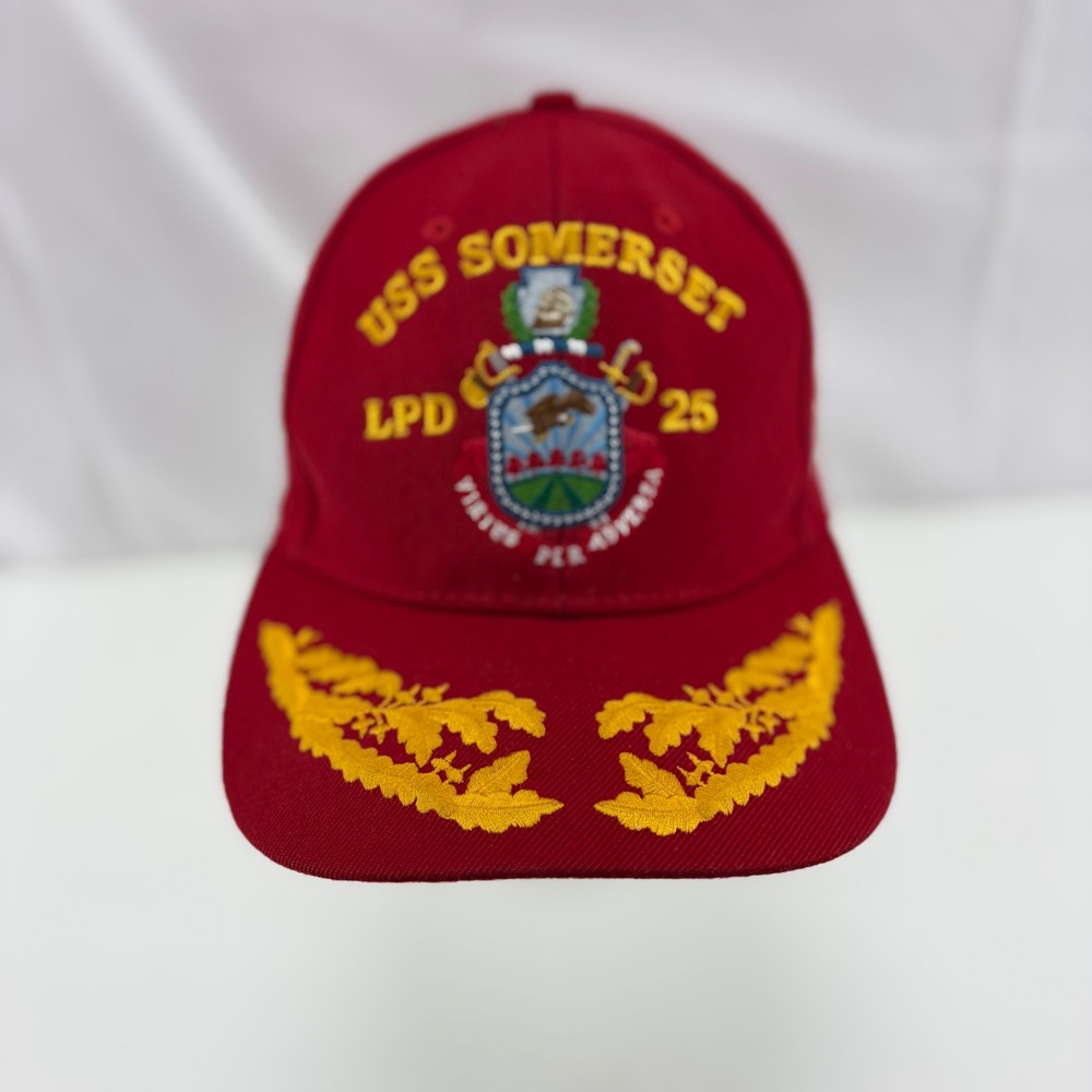 The Corps USS Somerset LPD 25 Navy Ship Hat Red Embroidered USMC Made in USA Cap